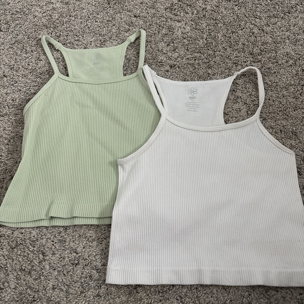 Women's Ribbed Tank Tops - Green and White